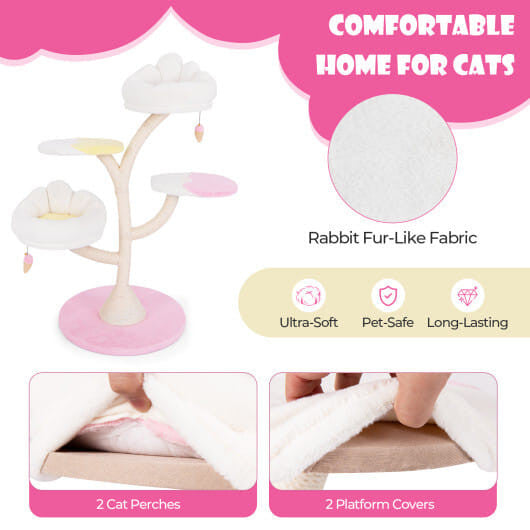 Multi-Layer Cat Tree Cat Tower with 2 Cat Perches 2 Platforms-Pink
