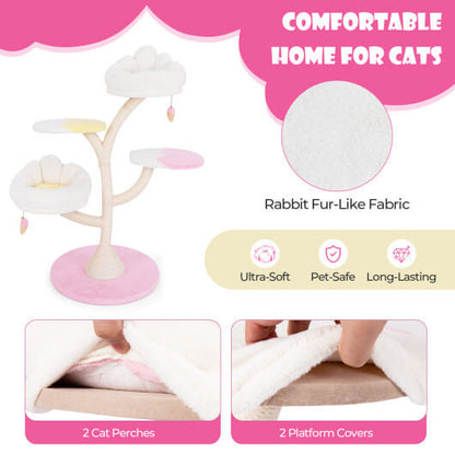 Multi-Layer Cat Tree Cat Tower with 2 Cat Perches 2 Platforms-Pink